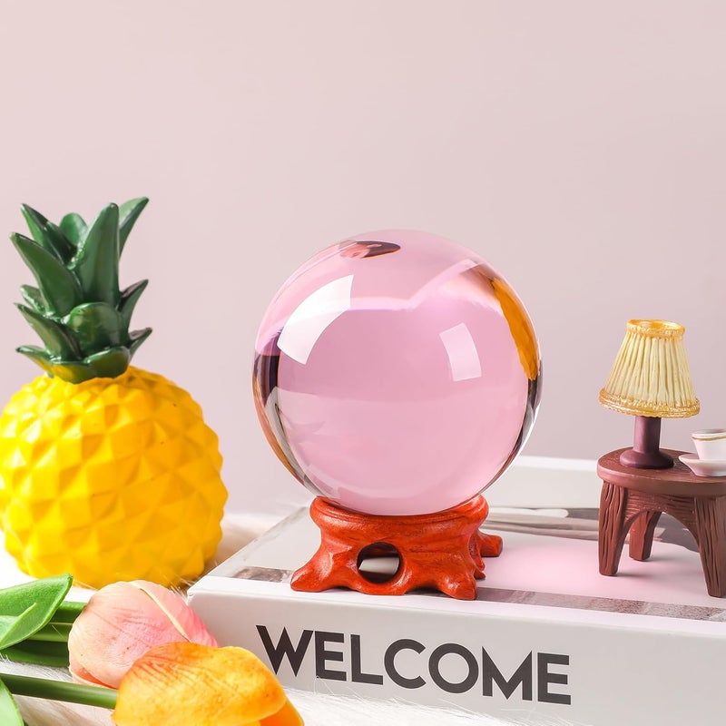 Modaier Pink Crystal Ball 100mm/3.9 inch with Rose Wooden Stand and Gift Box for lensball Photography,Fortune Teller,Feng Shui, Witchcraft Decor,Scrying,Magic,Large Quartz Crystal Orb Prop Glass Sphere - Image 2